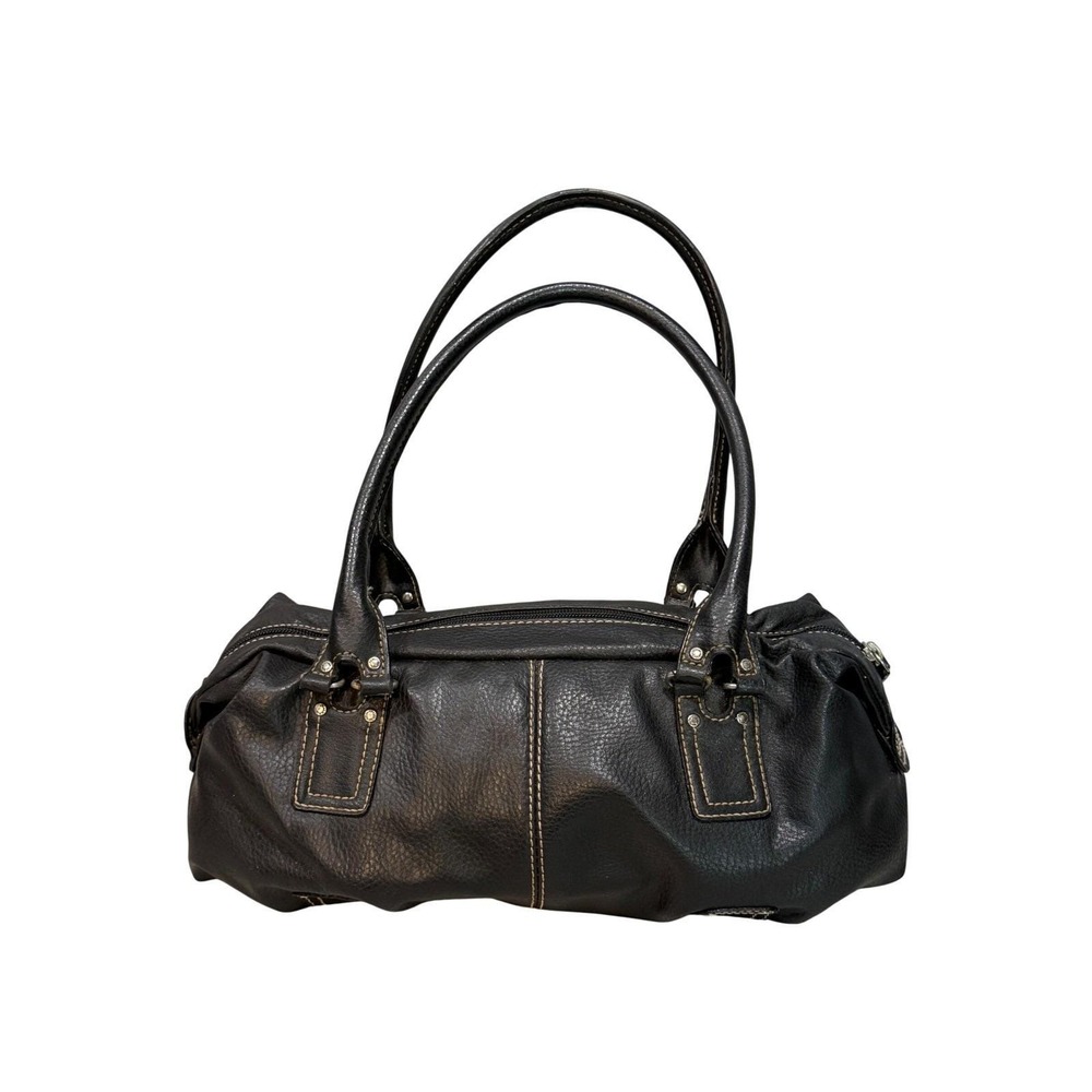 Tommy Hilfiger Vintage Y2K Black Faux Leather Barrel Shoulder Bag Satchel